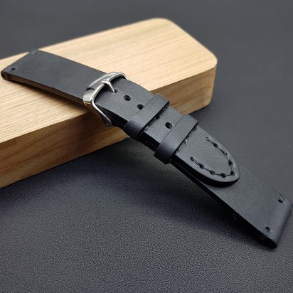 Ремешок ручной работы из кожи чёрного цвета от REMENMASTER для часов 24 мм артикул M138-24-22