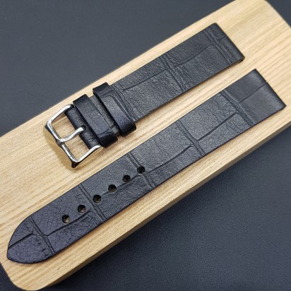 Ремешок ручной работы из кожи чёрного цвета от REMENMASTER для часов 20 мм артикул M142-20-18