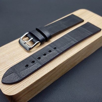 Ремешок ручной работы из кожи чёрного цвета от REMENMASTER для часов 20 мм артикул M142-20-18