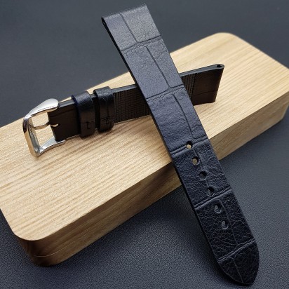 Ремешок ручной работы из кожи чёрного цвета от REMENMASTER для часов 20 мм артикул M142-20-18