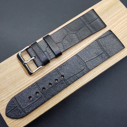 Ремешок ручной работы из кожи чёрного цвета от REMENMASTER для часов 22 мм артикул M152-22-20