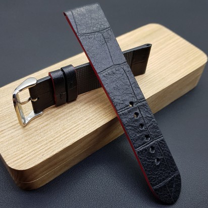 Ремешок ручной работы из кожи чёрного цвета от REMENMASTER для часов 22 мм артикул M152-22-20