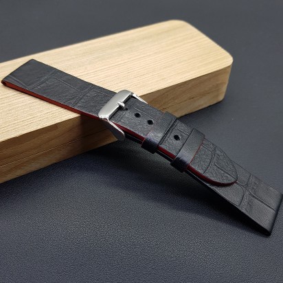 Ремешок ручной работы из кожи чёрного цвета от REMENMASTER для часов 22 мм артикул M152-22-20