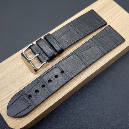 Ремешок ручной работы из кожи чёрного цвета от REMENMASTER для часов 16 мм артикул M302-16-16