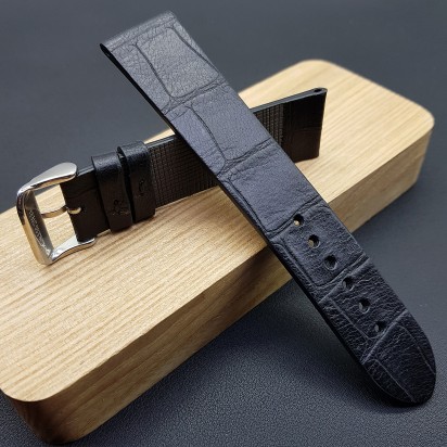 Ремешок ручной работы из кожи чёрного цвета от REMENMASTER для часов 16 мм артикул M302-16-16