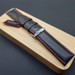 Ремешок черного цвета с красной ниткой из натуральной кожи для часов 22 мм 4181-2211