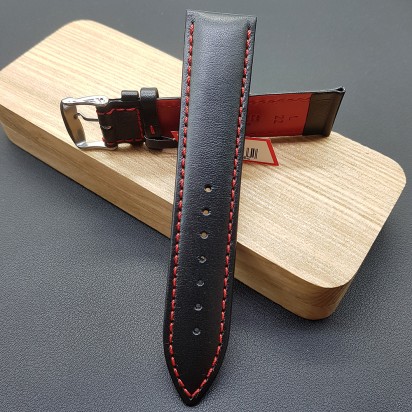 Ремешок черного цвета с красной ниткой из натуральной кожи для часов 22 мм 4181-2211