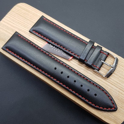Ремешок черного цвета с красной ниткой из натуральной кожи для часов 22 мм 4181-2211